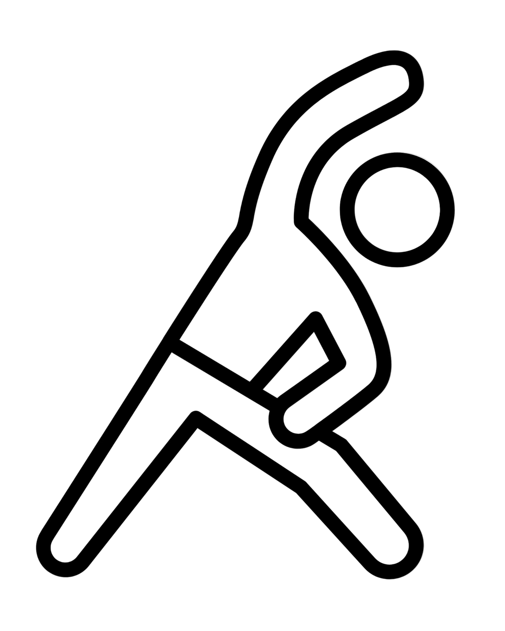 Black line drawing of a person in a running pose on a white background